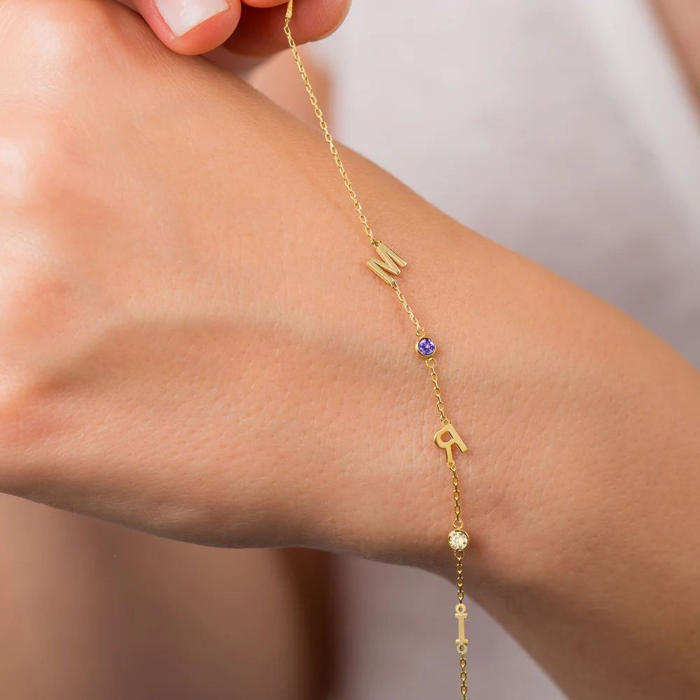 Bracelet initiales et pierres de naissance Laura