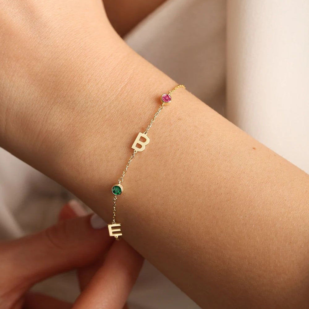 Bracelet initiales et pierres de naissance Laura