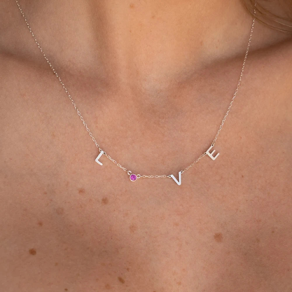 Collier initiales et pierres de naissance Angela