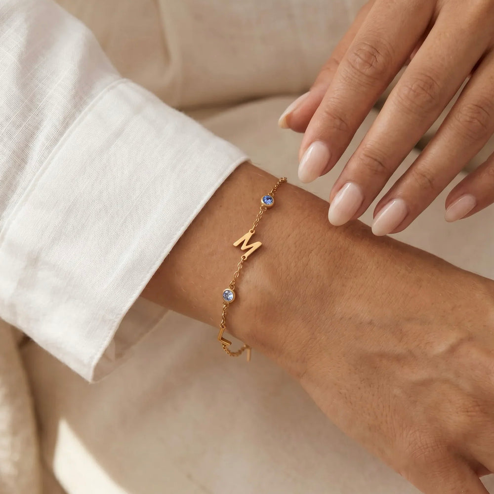 Bracelet initiales et pierres de naissance Laura