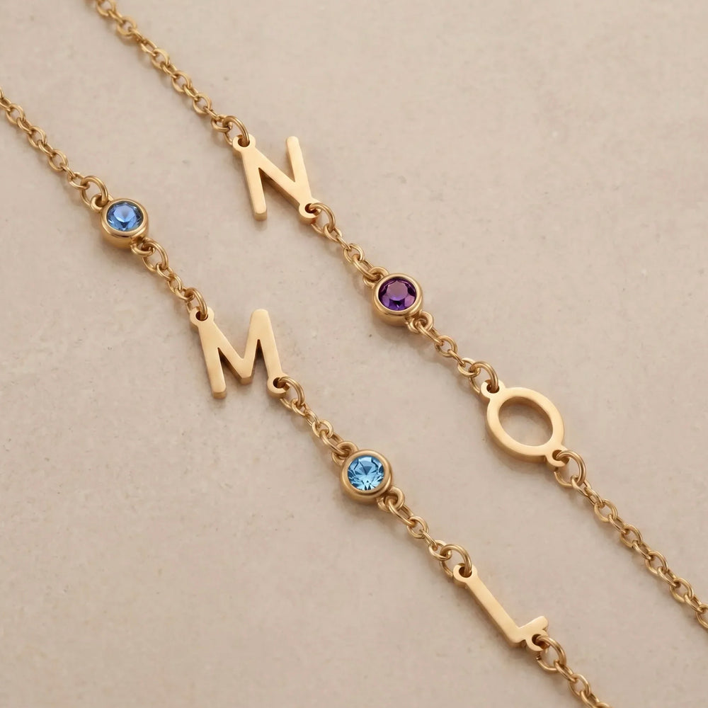 Bracelet initiales et pierres de naissance Laura