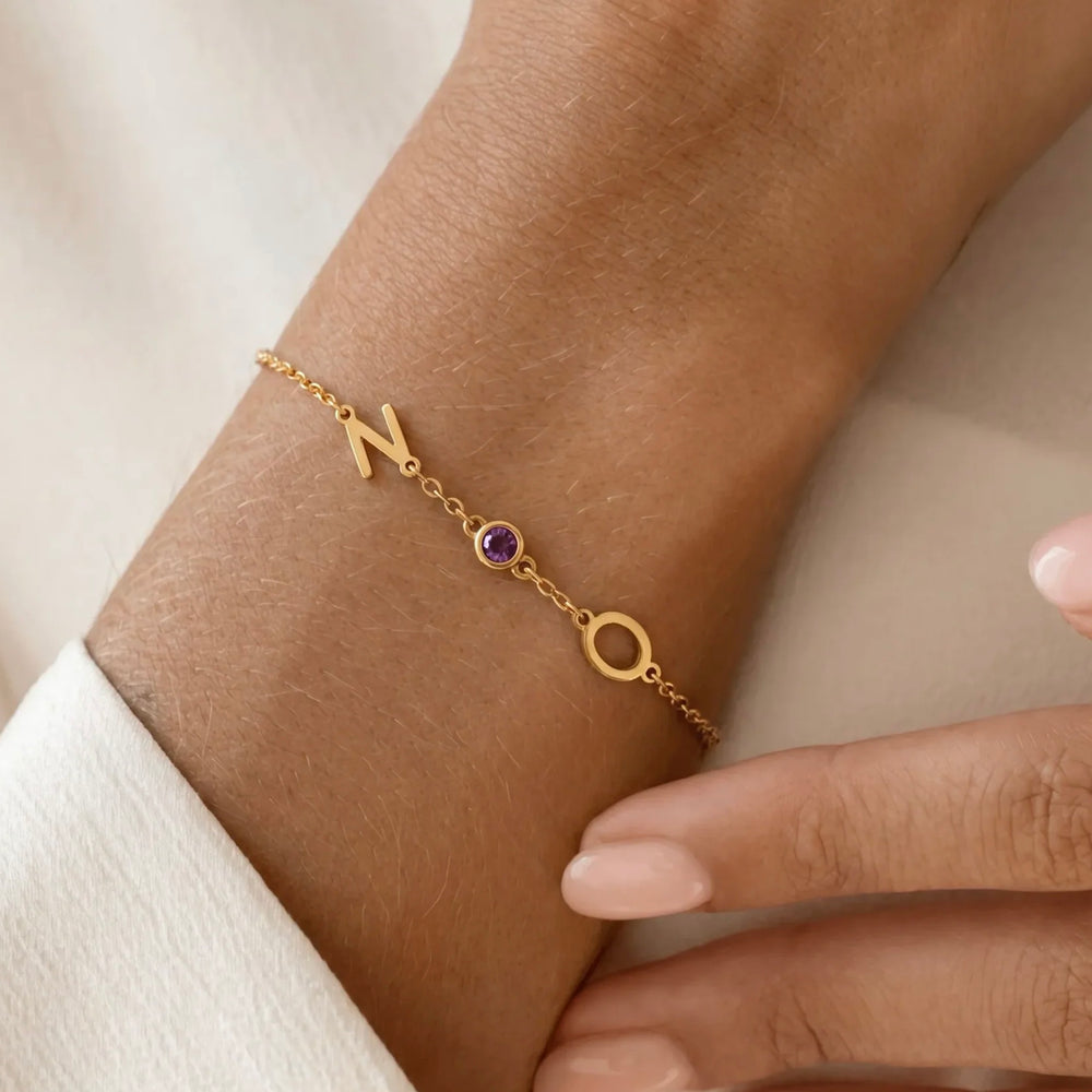 Bracelet initiales et pierres de naissance Laura