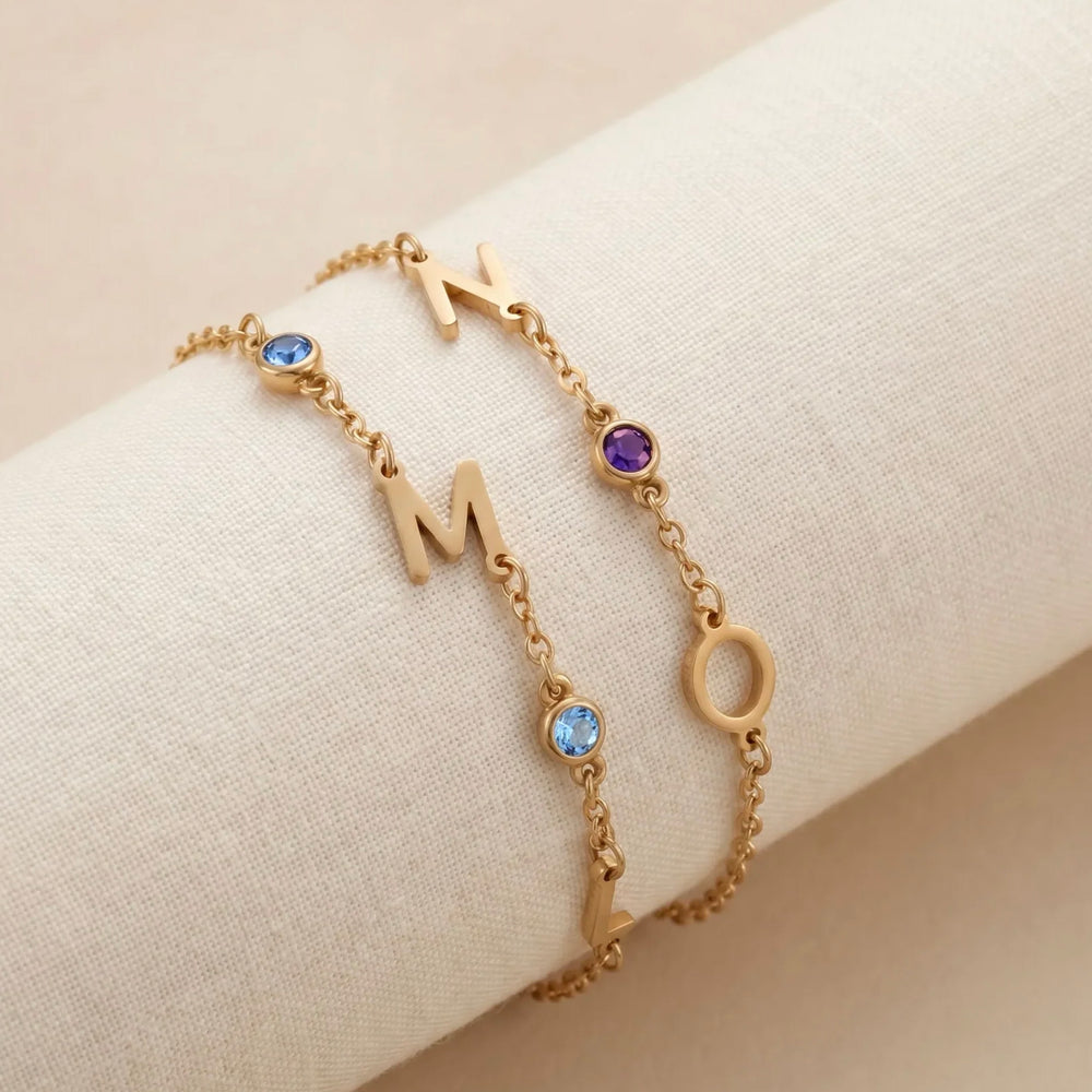 Bracelet initiales et pierres de naissance Laura