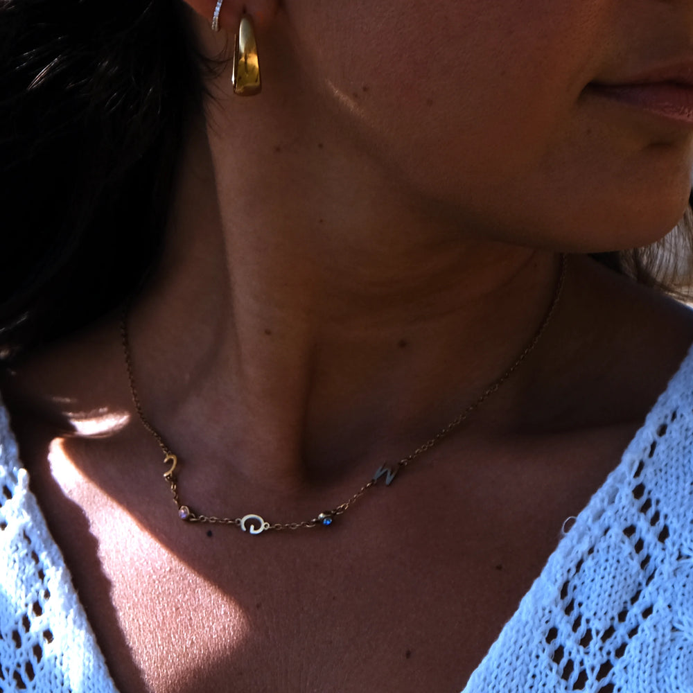 Collier initiales et pierres de naissance Laura